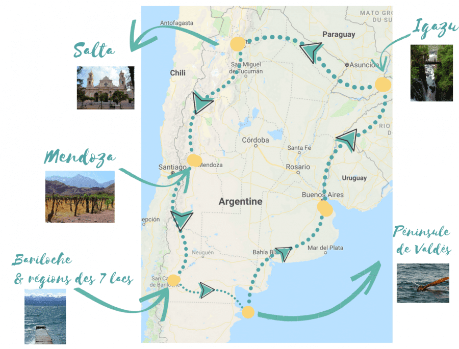 road trip en argentine, photo de notre itinéraire sur 3 semaines