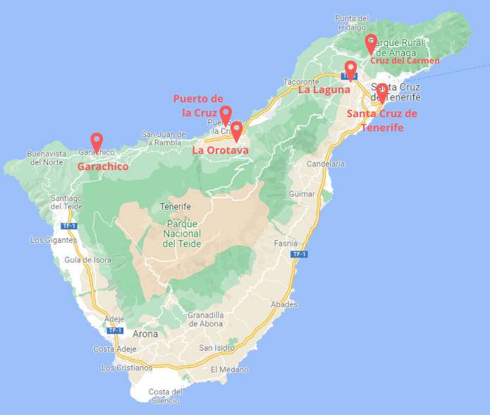 Tenerife en famille - Carte du Nord